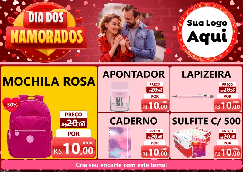 Modelo de Encarte para Encarte A4 Horizontal com o tema Dia Dos Namorados para Papelaria