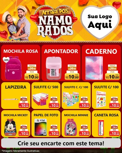 Modelo de Rede Social para Feed Instagram com o tema Arraiá dos Namorados para Papelaria