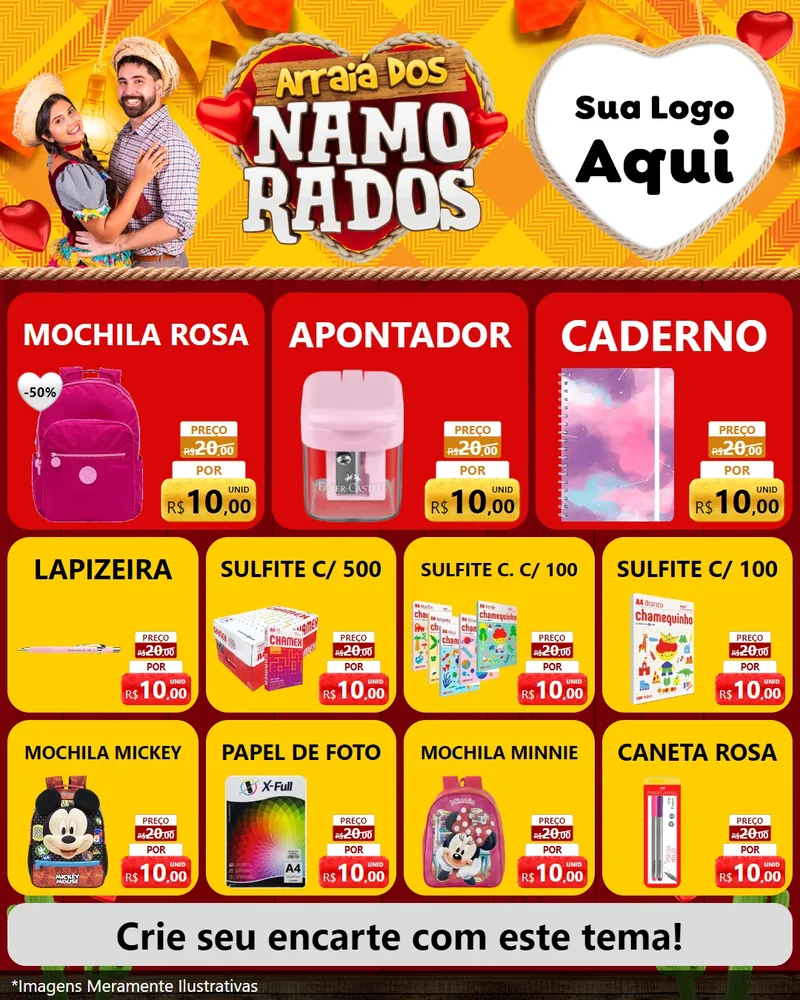 Modelo de Rede Social para Feed Instagram com o tema Arraiá dos Namorados para Papelaria