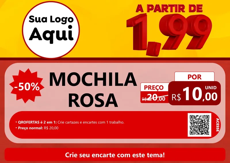 Modelo de Cartaz para Cartaz A4 Horizontal com o tema A Partir de Um e Noventa e Nove - 1,99 para Papelaria