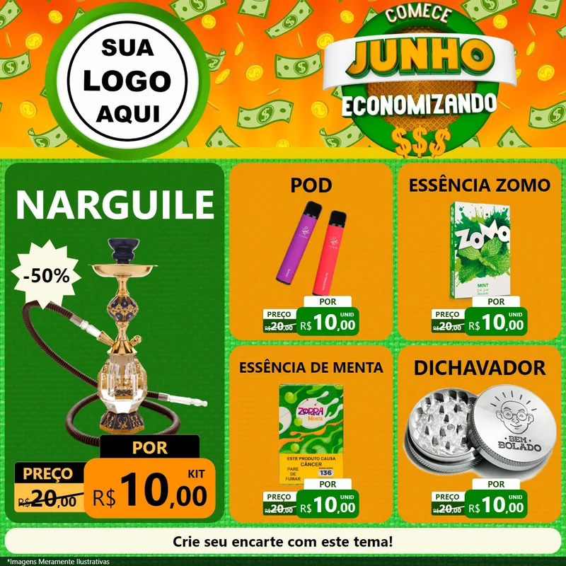 Modelo de Rede Social para Feed Facebook com o tema Comece Junho Economizando para Tabacaria