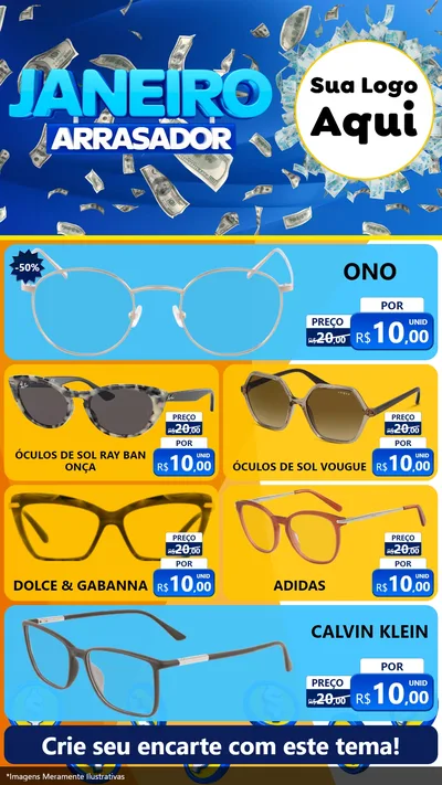 Modelo de TV para TV Vertical com o tema Janeiro Arrasador para Óticas