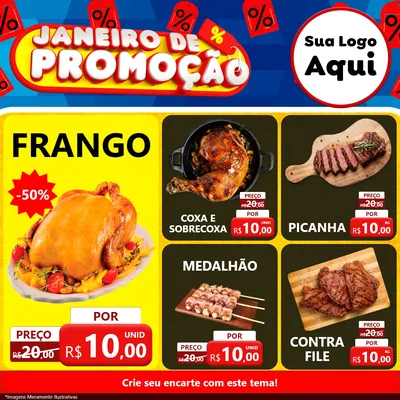 Modelo de Rede Social para Feed Facebook com o tema Janeiro de Promoção para Assados