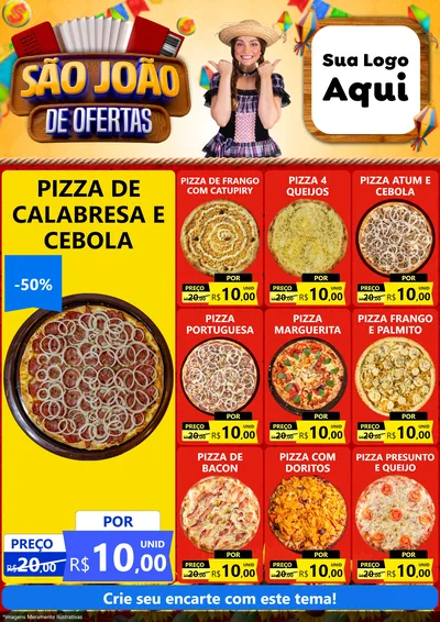 Modelo de Encarte para Encarte A4 Vertical com o tema São João de Ofertas para Pizzaria
