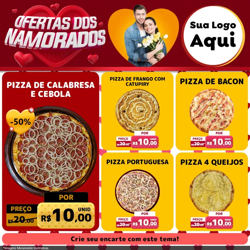 Modelo de Rede Social para Feed Facebook com o tema Ofertas Dos Namorados para Pizzaria