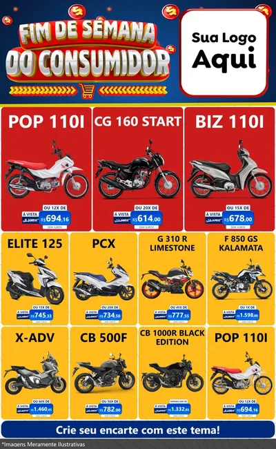 Modelo de Encarte para Encarte Grande com o tema Fim de Semana do Consumidor para Concessionaria de Motos
