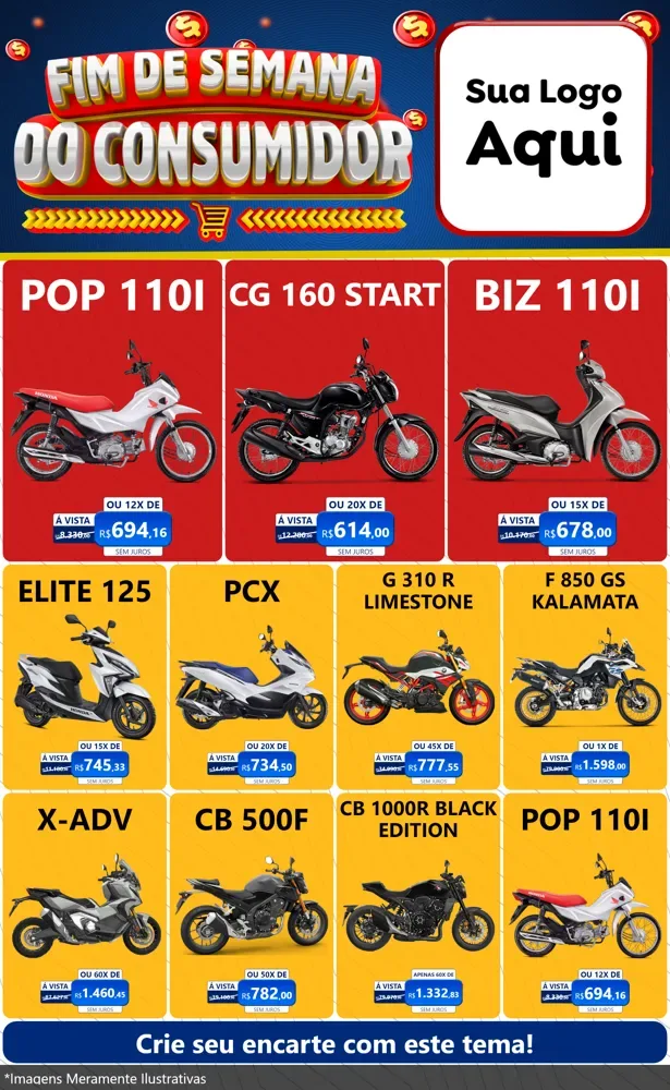Modelo de Encarte para Encarte Grande com o tema Fim de Semana do Consumidor para Concessionaria de Motos