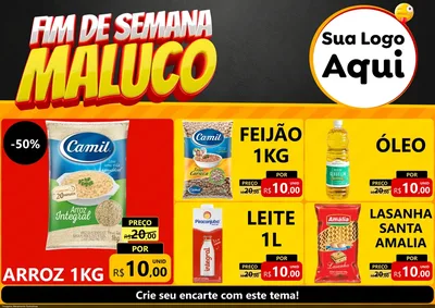 Modelo de Encarte para Encarte A4 Horizontal com o tema Final de Semana Maluco para Supermercado