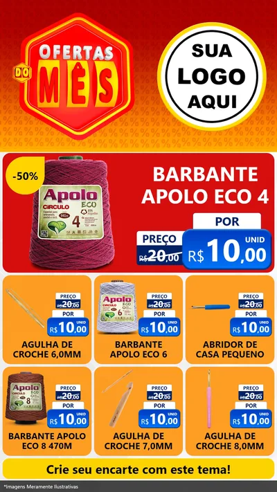 Modelo de Rede Social para Stories com o tema Ofertas do Mês para Armarinho e Aviamentos