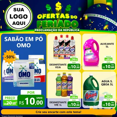 Modelo de Rede Social para Feed Facebook com o tema Ofertas do Feriado - Proclamação da República para Produtos de Limpeza