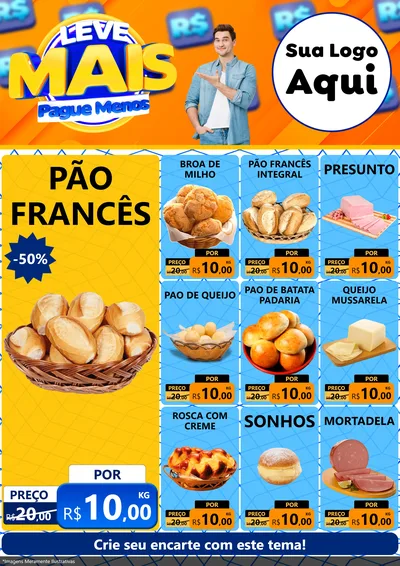 Modelo de Encarte para Encarte A4 Vertical com o tema Leve Mais, Pague Menos para Padaria