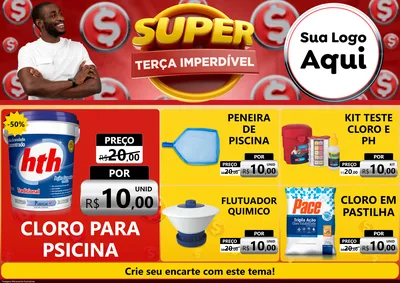 Modelo de Encarte para Encarte A4 Horizontal com o tema Super Terça Imperdível para Produtos para Piscina