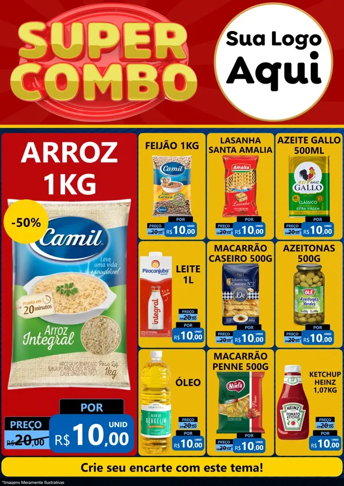 Modelo de Encarte para Encarte A4 Vertical com o tema Super Combo para Supermercado