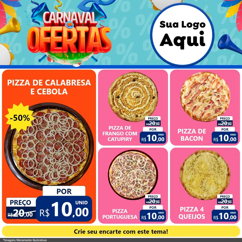 Modelo de Rede Social para Feed Facebook com o tema Carnaval de Ofertas para Pizzaria