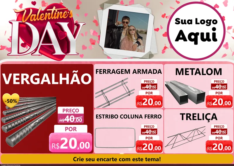 Modelo de Encarte para Encarte A4 Horizontal com o tema Valentine's Day para Ferragens
