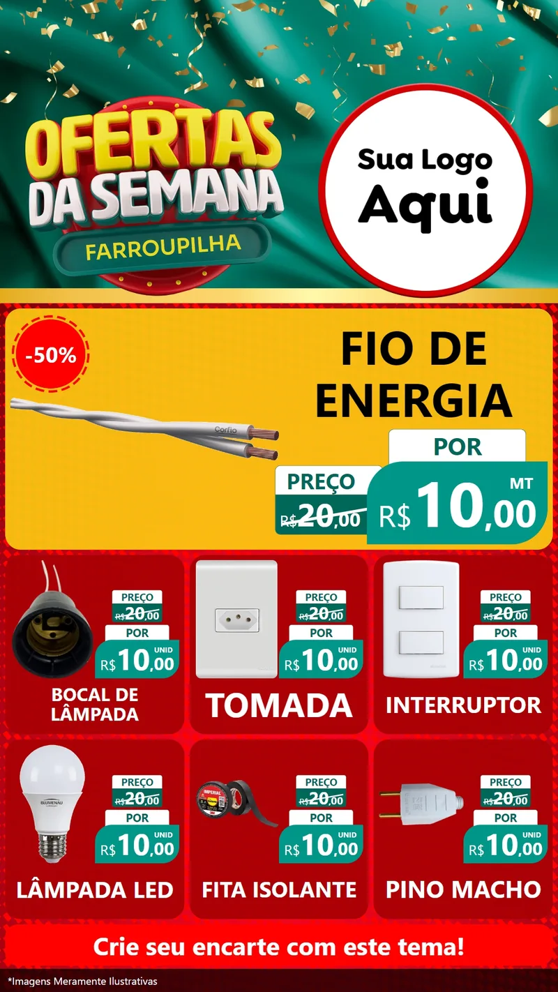 Modelo de Rede Social para Stories com o tema Ofertas da Semana Farroupilha para Materiais Elétricos