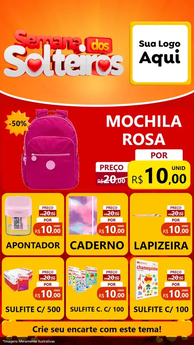 Modelo de Rede Social para Stories com o tema Semana dos Solteiros para Papelaria