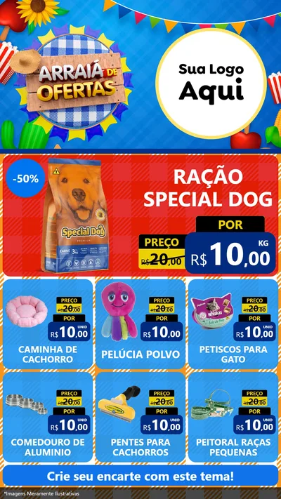 Modelo de Rede Social para Stories com o tema Arraiá de Ofertas para Pet Shop