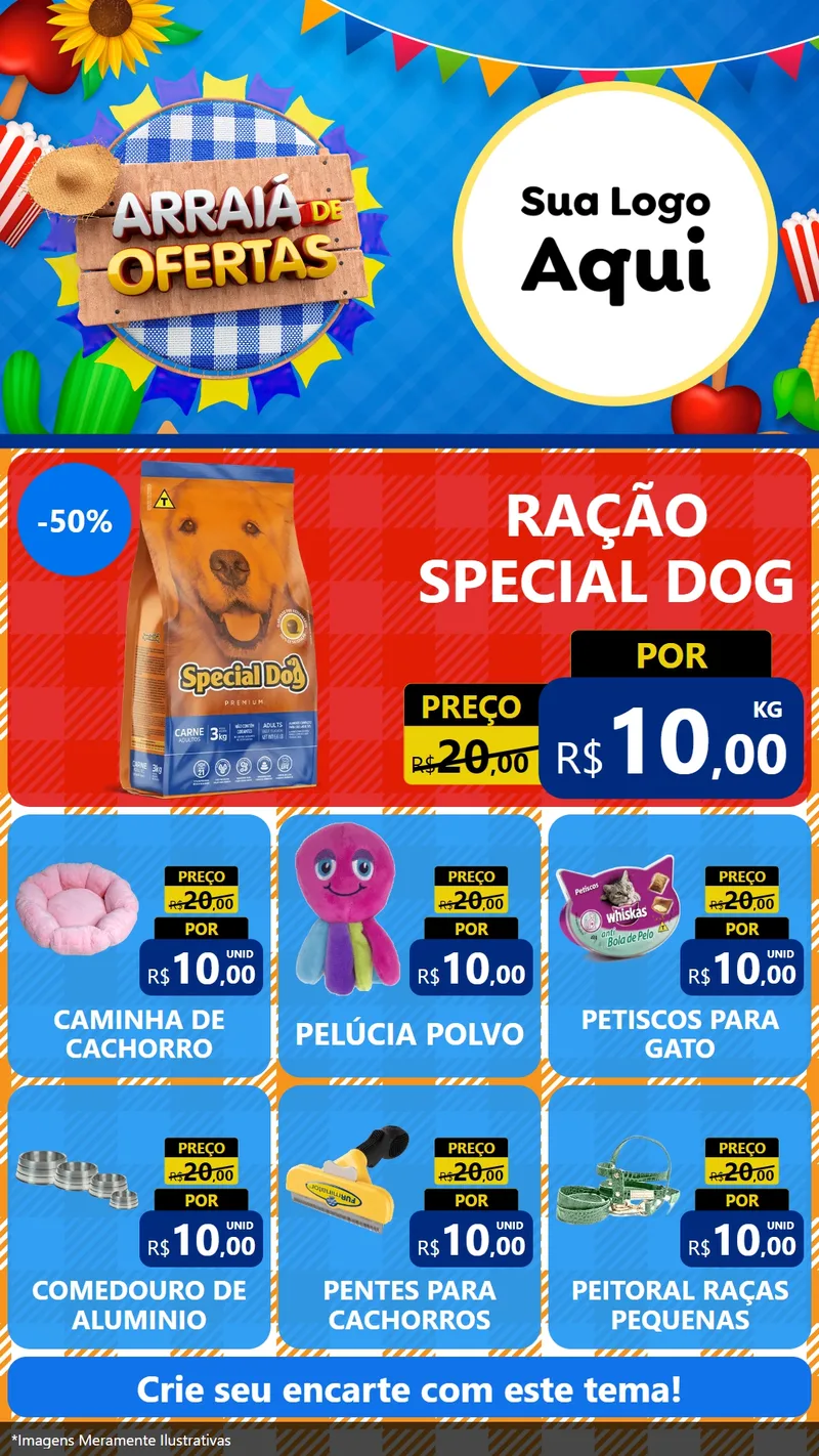Modelo de Rede Social para Stories com o tema Arraiá de Ofertas para Pet Shop
