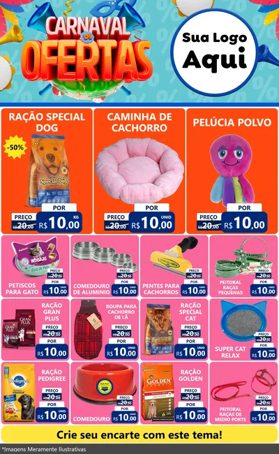 Modelo de Encarte para Encarte Grande com o tema Carnaval de Ofertas para Pet Shop