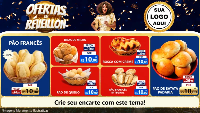 Modelo de TV para TV Horizontal com o tema Ofertas de Réveillon para Padaria