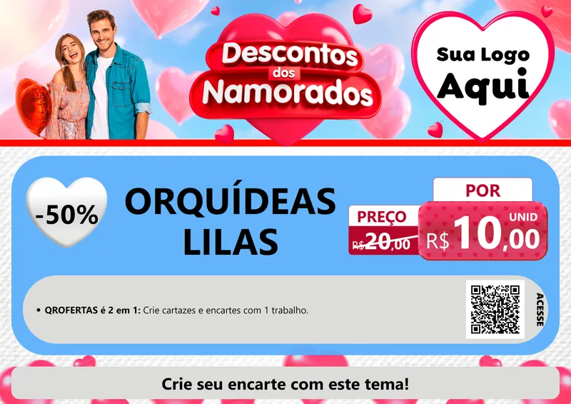 Modelo de Cartaz para Cartaz A4 Horizontal com o tema Descontos dos Namorados para Floricultura e jardim