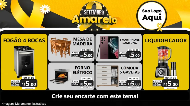 Modelo de TV para TV Horizontal com o tema Setembro Amarelo para Móveis e Eletro
