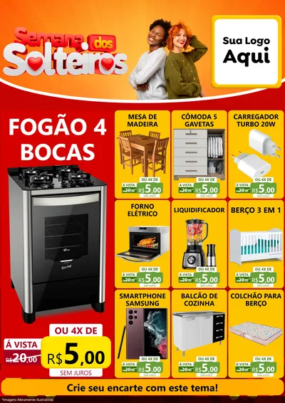 Modelo de Encarte para Encarte A4 Vertical com o tema Semana dos Solteiros para Móveis e Eletro