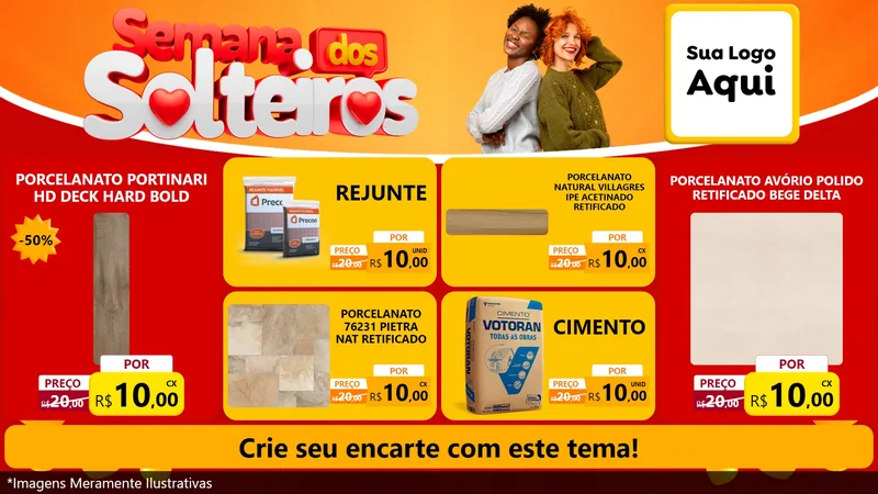 Modelo de TV para TV Horizontal com o tema Semana dos Solteiros para Pisos e revestimentos