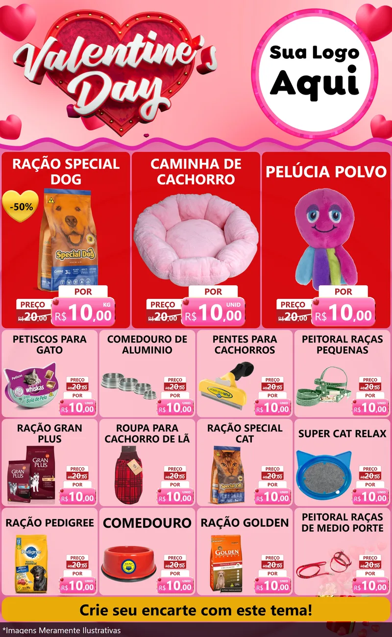 Modelo de Encarte para Encarte Grande com o tema Valentine's Day para Pet Shop