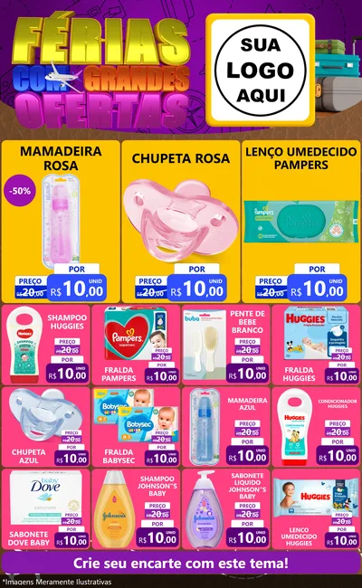 Modelo de Encarte para Encarte Grande com o tema Férias com Grandes Ofertas para Bebês