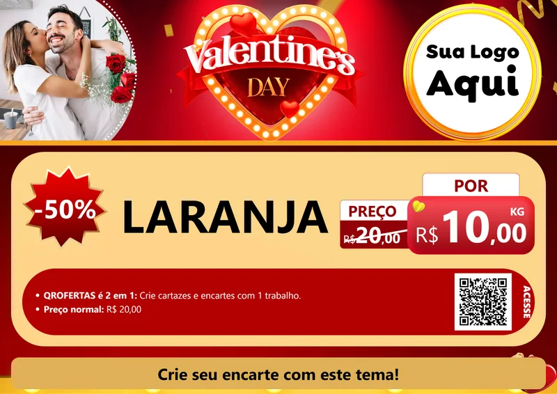 Modelo de Cartaz para Cartaz A4 Horizontal com o tema Valentine's Day para Hortifrúti