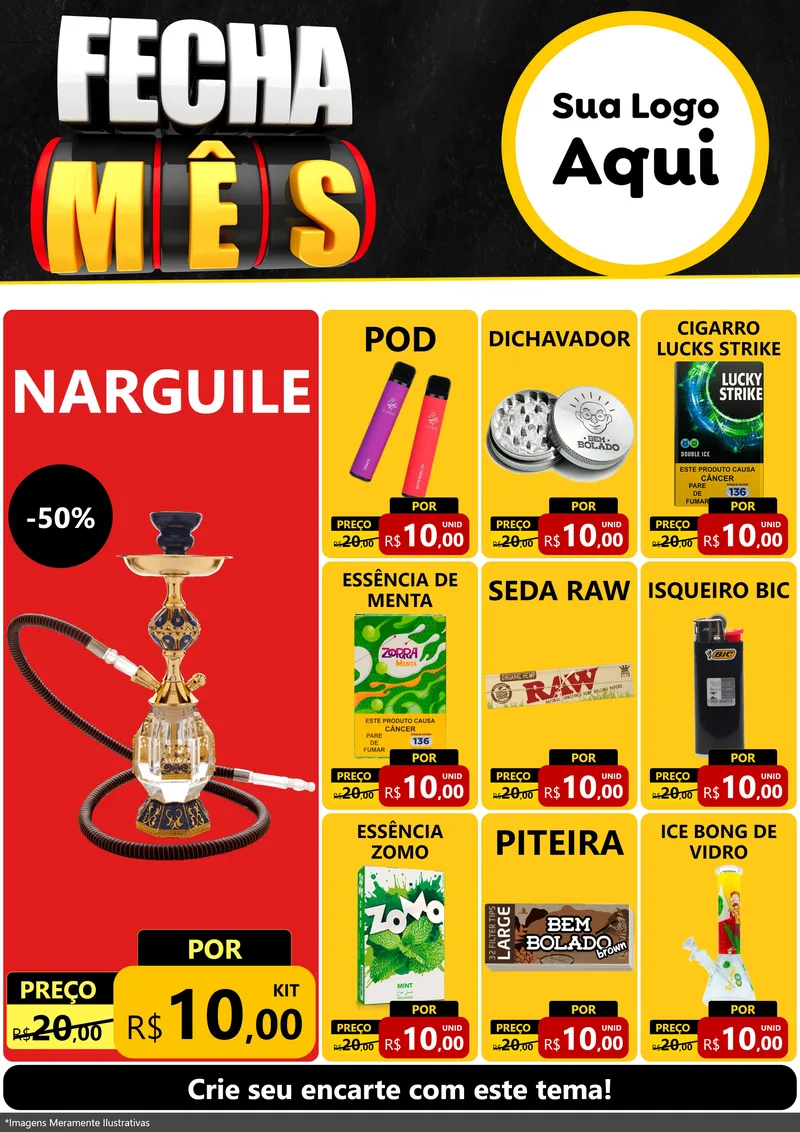 Modelo de Encarte para Encarte A4 Vertical com o tema Fecha Mês para Tabacaria
