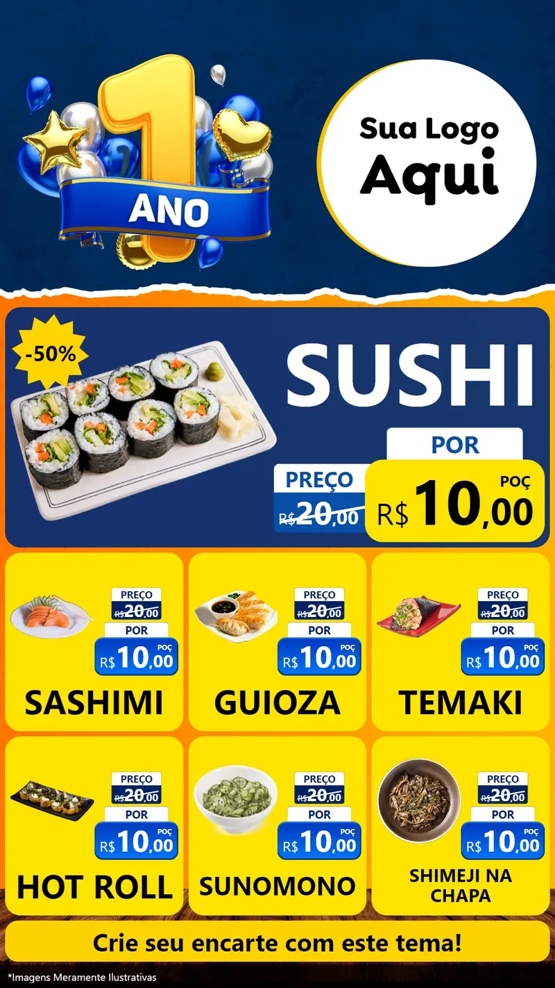 Modelo de Rede Social para Stories com o tema Um Ano de Aniversário para Comida japonesa