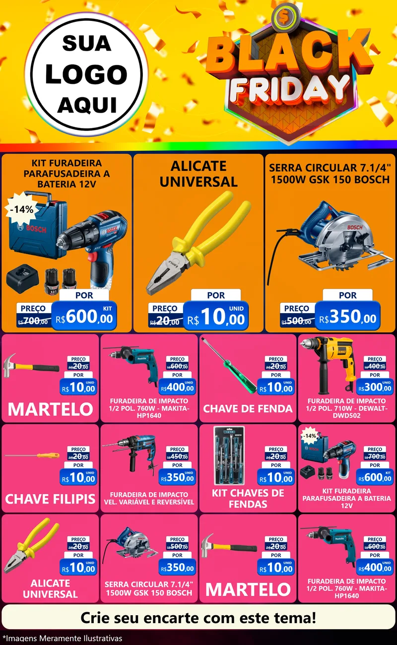 Modelo de Encarte para Encarte Grande com o tema Black Friday para Maquinas e Ferramentas