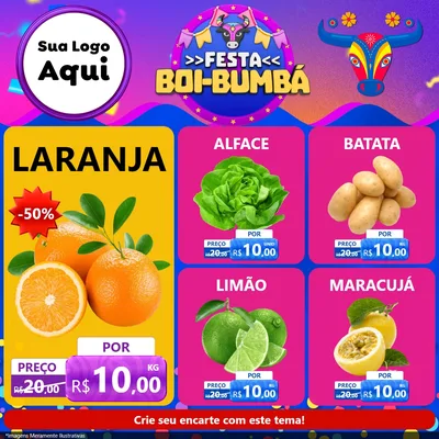 Modelo de Rede Social para Feed Facebook com o tema Festa Boi-Bumbá para Hortifrúti