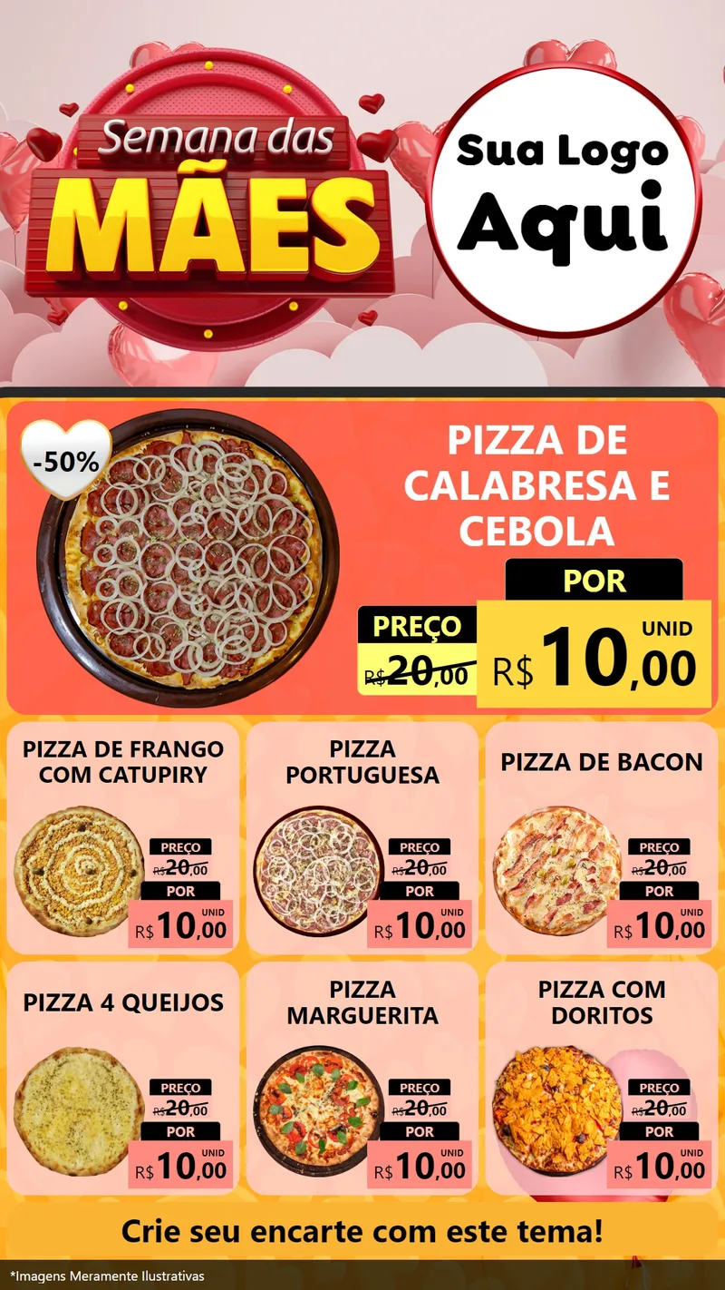 Modelo de Rede Social para Stories com o tema Semana das Mães para Pizzaria