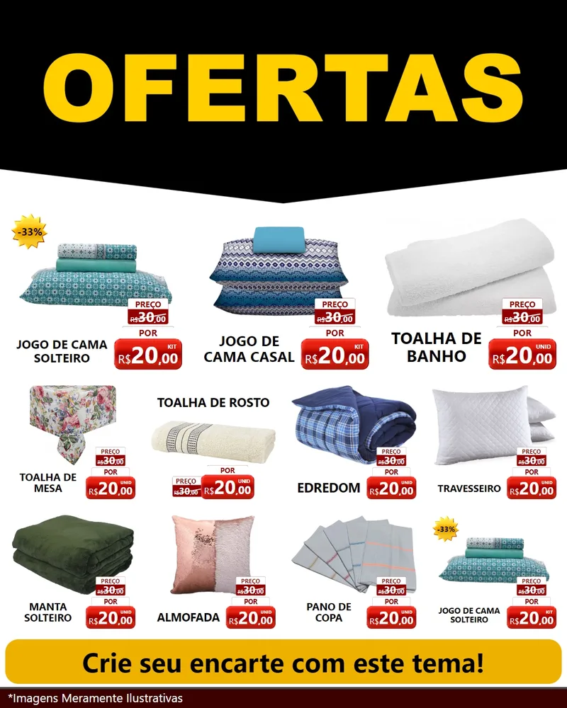 Modelo de Rede Social para Feed Instagram com o tema Ofertas Preto e Vermelho Cartaz para Cama, Mesa e Banho