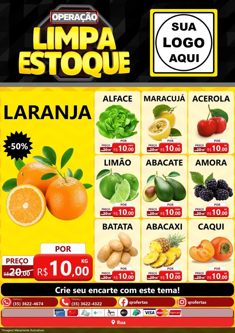 Modelo de Encarte para Encarte A4 Vertical com o tema Operação Limpa Estoque para Hortifrúti