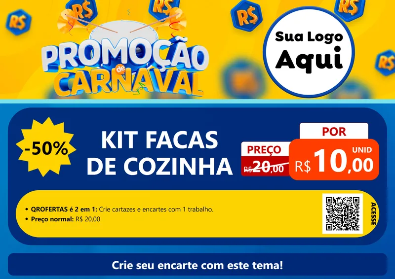 Modelo de Cartaz para Cartaz A4 Horizontal com o tema Promoção de Carnaval para Utilidades Domésticas