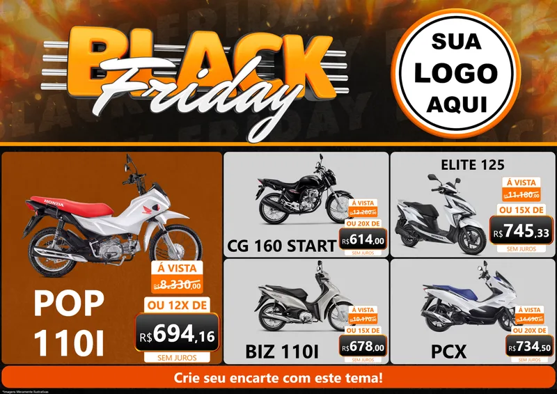 Modelo de Encarte para Encarte A4 Horizontal com o tema Black Friday para Concessionaria de Motos