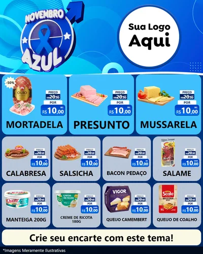Modelo de Rede Social para Feed Instagram com o tema Novembro Azul para Frios e Laticínios