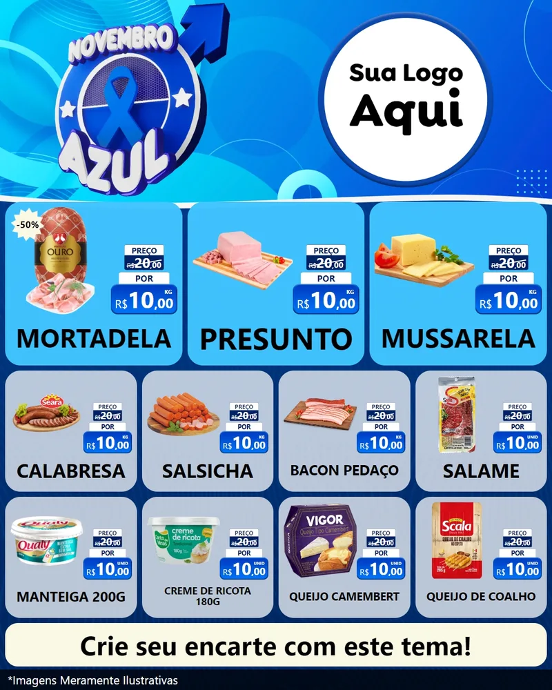 Modelo de Rede Social para Feed Instagram com o tema Novembro Azul para Frios e Laticínios