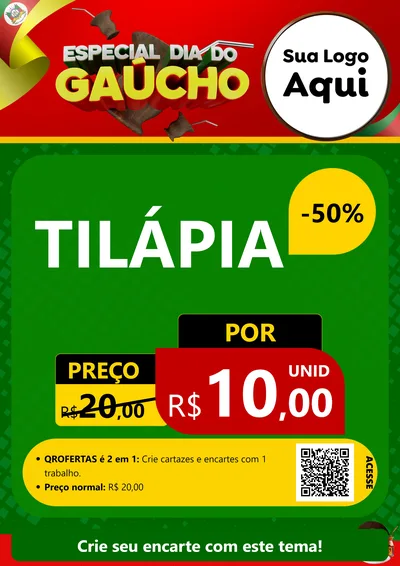 Modelo de Cartaz para Cartaz A4 Vertical com o tema Especial Dia do Gaúcho para Peixaria