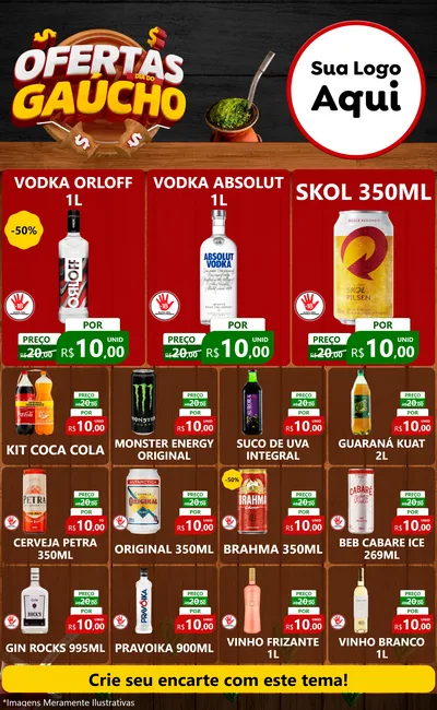 Modelo de Encarte para Encarte Grande com o tema Ofertas Dia do Gaúcho para Distribuidora de bebidas