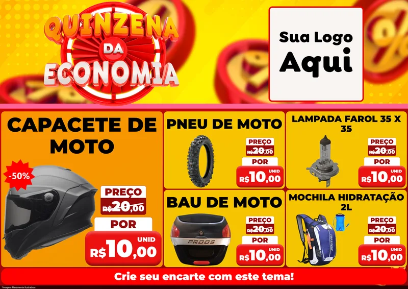 Modelo de Encarte para Encarte A4 Horizontal com o tema Quinzena Da Economia para Moto peças