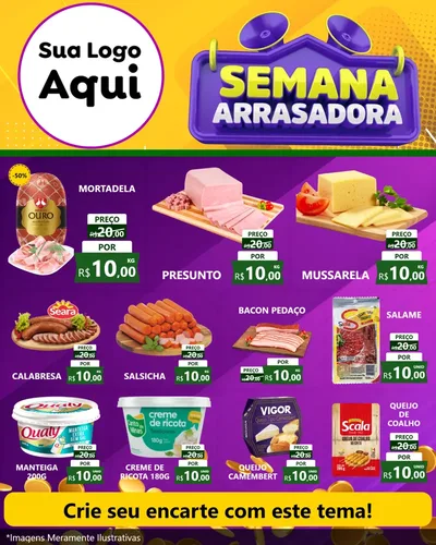 Modelo de Rede Social para Feed Instagram com o tema Semana Arrasadora para Frios e Laticínios