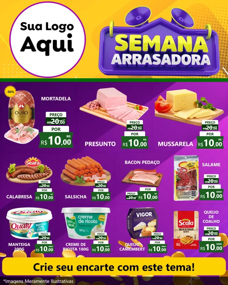 Modelo de Rede Social para Feed Instagram com o tema Semana Arrasadora para Frios e Laticínios