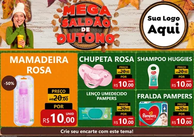 Modelo de Encarte para Encarte A4 Horizontal com o tema Mega Saldão de Outono para Bebês