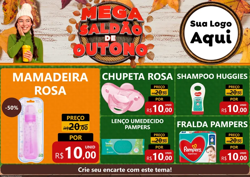 Modelo de Encarte para Encarte A4 Horizontal com o tema Mega Saldão de Outono para Bebês